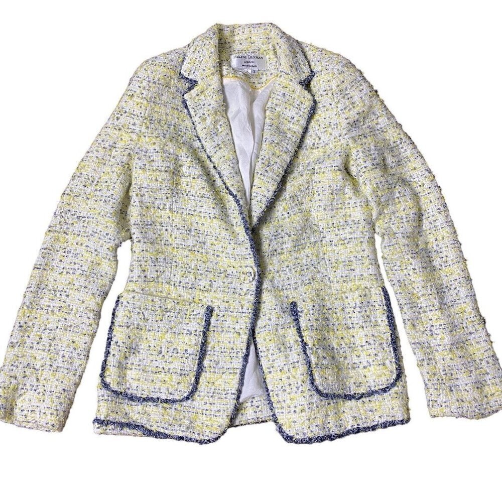 Helene Berman Tweed Blazer Yellow White Boucle Metallic Jacket